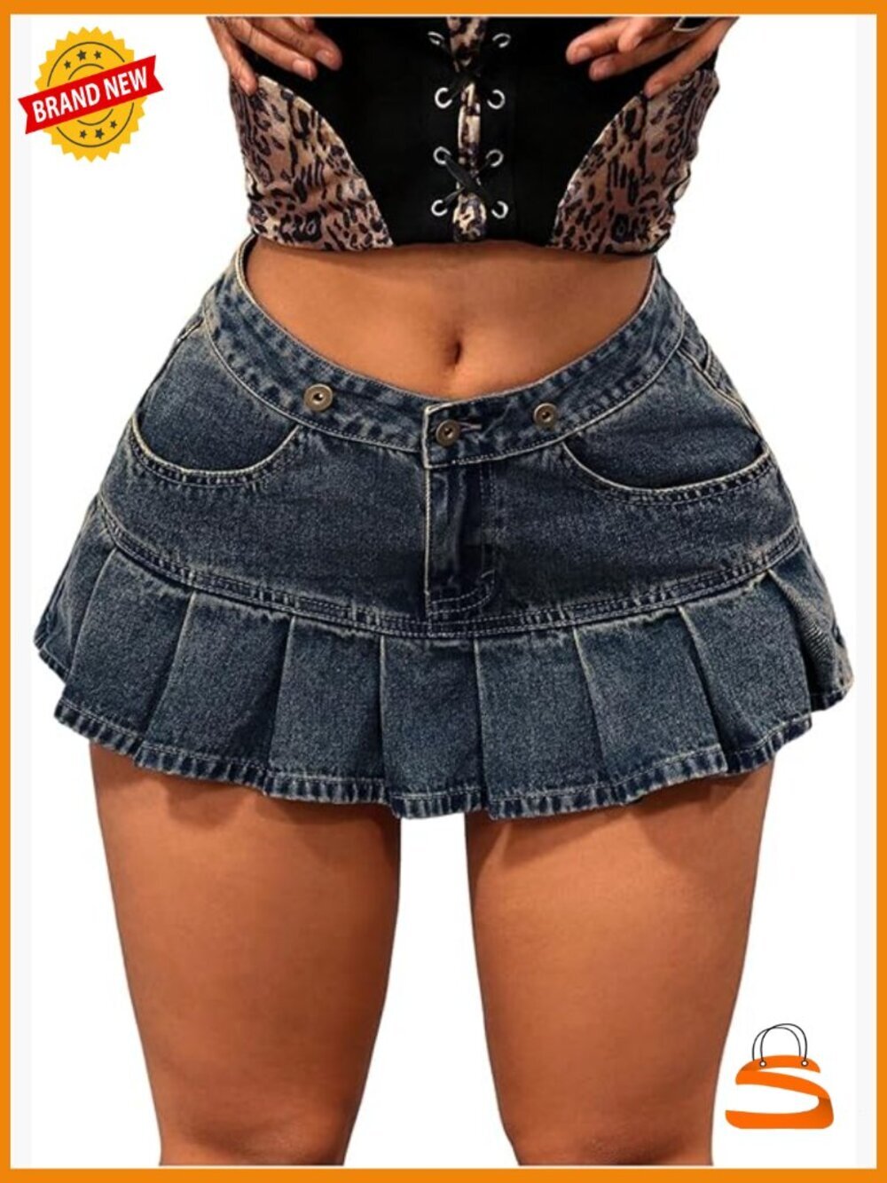 Y2K Pleated Denim Mini Skirt Low Rise with Pockets Cowgirl Outfit